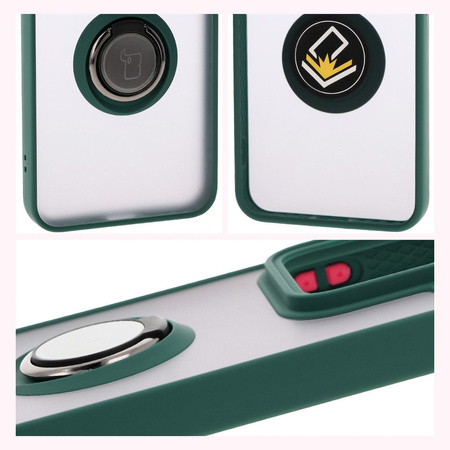 Etui z uchwytem na palec Bizon Case Hybrid Ring do Xiaomi 15, przydymione z ciemnozieloną ramką