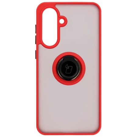Etui z uchwytem na palec Bizon Case Hybrid Ring do Galaxy A36 5G, przydymione z czerwoną ramką
