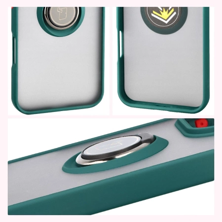 Etui z uchwytem na palec Bizon Case Hybrid Ring do Honor 400 Lite, przydymione z ciemnozieloną ramką