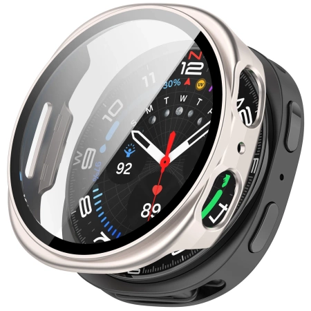 Etui ze szkłem do zegarka Bizon Case+Glass Watch do Samsung Galaxy Watch 8 40 mm, szampańskie