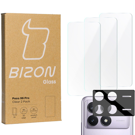 3x Szkło + szybka na aparat BIZON Clear 2 Pack do Xiaomi Poco X6 Pro
