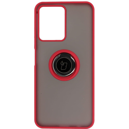 Etui z uchwytem na palec Bizon Case Hybrid Ring do Realme C33 / C30 / Narzo 50i Prime, przydymione z czerwoną ramką