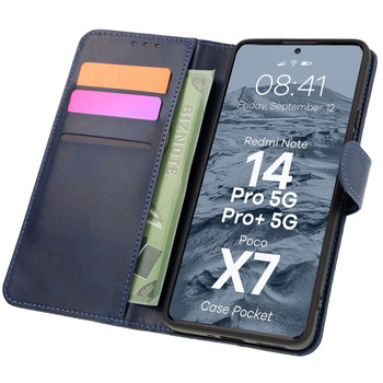 Etui z klapką Bizon Case Pocket do Xiaomi Redmi Note 14 Pro 5G / Poco X7, granatowe