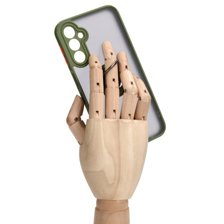 Etui z uchwytem na palec Bizon Case Hybrid Ring do Galaxy A24 4G, przydymione z zieloną ramką