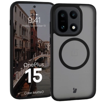 Etui z pierścieniem magnetycznym Bizon Case MatteO do OnePlus 15, przydymione-czarne