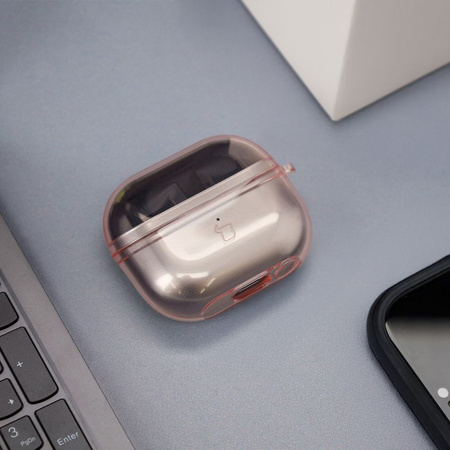 Elastyczne etui z karabińczykiem Bizon Case Headphone Clear do Galaxy Buds 3/3 Pro/3 FE przeźroczysto-różowe