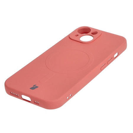 Etui silikonowe z pierścieniem magnetycznym Bizon Case Silicone Magnetic do iPhone 15, brudnoróżowe