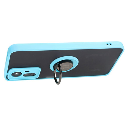 Etui z uchwytem na palec Bizon Case Hybrid Ring do Xiaomi Redmi Note 12S, przydymione z jasnoniebieską ramką