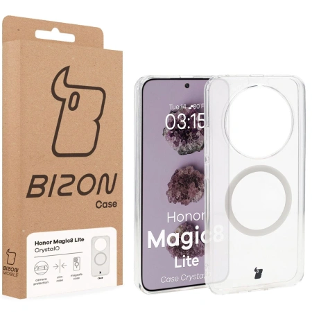 Etui z pierścieniem magnetycznym Bizon Case CrystalO do Honor Magic8 Lite, przezroczyste
