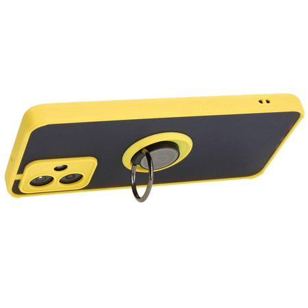 Etui z uchwytem na palec Bizon Case Hybrid Ring do Motorola Moto G54 5G/G54 Power, przydymione z żółtą ramką
