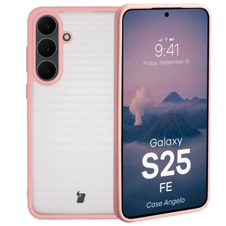 Etui Bizon Case Angelo do Galaxy S25 FE, półprzezroczyste z jasnoróżową ramką