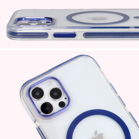 Etui z pierścieniem magnetycznym Bizon Case Marco do iPhone 12 Pro / 12, przezroczyste z niebieską ramką