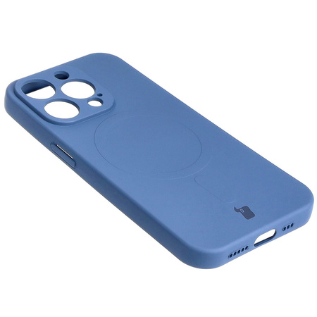 Etui silikonowe z pierścieniem magnetycznym Bizon Case Silicone Magnetic do iPhone 15 Pro, granatowe