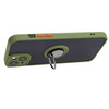 Etui z uchwytem na palec Bizon Case Hybrid Ring do iPhone 15 Plus, przydymione z zieloną ramką