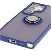 Etui z uchwytem na palec Bizon Case Hybrid Ring do Galaxy S25 Ultra, przydymione z granatową ramką