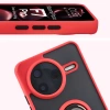 Etui z uchwytem na palec Bizon Case Hybrid Ring do Xiaomi POCO F7 Pro, przydymione z czerwoną ramką