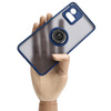 Etui z uchwytem na palec Bizon Case Hybrid Ring do Motorola Moto G72, przydymione z granatową ramką