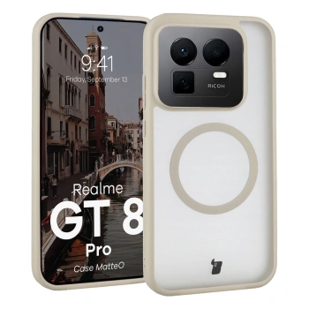 Etui z pierścieniem magnetycznym Bizon Case MatteO do Realme GT 8 Pro, przydymione-beżowe