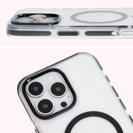 Etui z pierścieniem magnetycznym Bizon Case Marco do iPhone 16 Pro Max, przezroczyste z czarną ramką