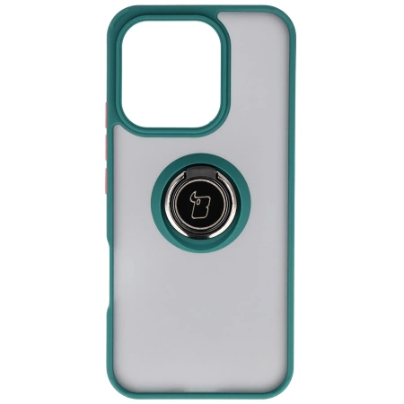 Etui z uchwytem na palec Bizon Case Hybrid Ring do Honor 400 Lite, przydymione z ciemnozieloną ramką