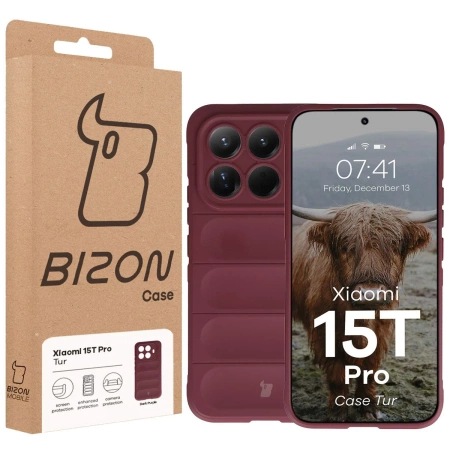 Pancerne etui Bizon Case Tur do Xiaomi 15T Pro, burgundowe