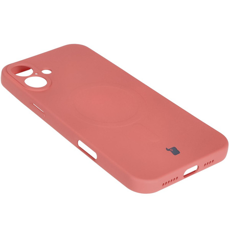 Silikonowe etui z pierścieniem magnetycznym Bizon Case Silicone Magnetic do iPhone 16, brudnoróżowe