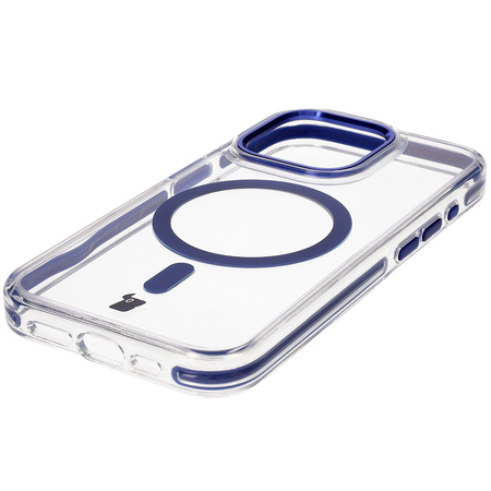 Etui z pierścieniem magnetycznym Bizon Case Marco do iPhone 15 Pro, przezroczyste z niebieską ramką