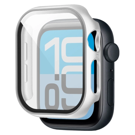 Etui ze szkłem do zegarka Bizon Case+Glass Watch do Apple Watch SE 3 / SE 2 / SE / 6 / 5 / 4 (44 mm), matowe srebrne