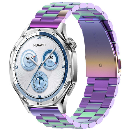 Pasek ze stali nierdzewnej do smartwatcha, Bizon Strap Watch Aura, Quick Release 22 mm, tęczowy