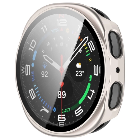 Etui ze szkłem do zegarka Bizon Case+Glass Watch do Samsung Galaxy Watch 8 40 mm, szampańskie