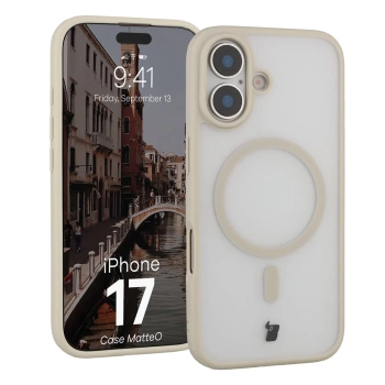 Etui z pierścieniem magnetycznym Bizon Case MatteO do iPhone 17, przydymione-beżowe