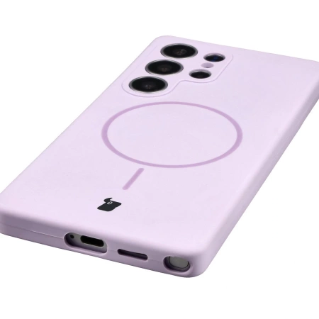 Silikonowe etui z pierścieniem magnetycznym Bizon Soft Case Magnetic do Galaxy S25 Ultra, jasnofioletowe