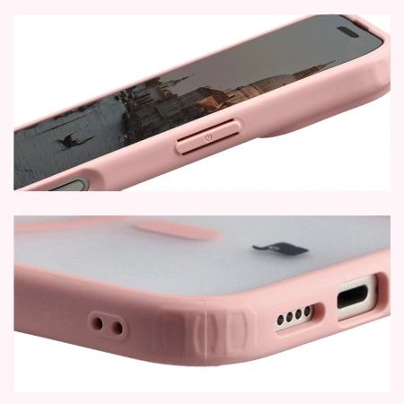 Etui z pierścieniem magnetycznym + szkło hartowane Bizon MatteO Pack do iPhone 17, przydymione-jasnoróżowe