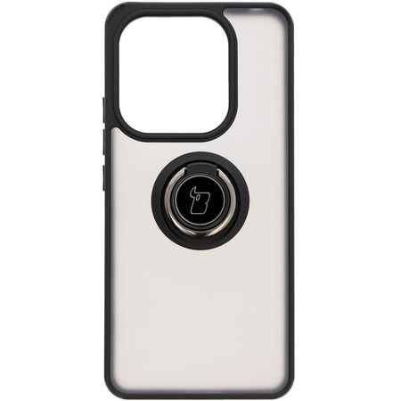 Etui z uchwytem na palec Bizon Case Hybrid Ring do Xiaomi Redmi Note 14 4G, przydymione z czarną ramką