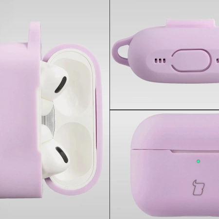 Silikonowe etui z karabińczykiem Bizon Case Headphone Silicone do AirPods Pro 2, lawendowe