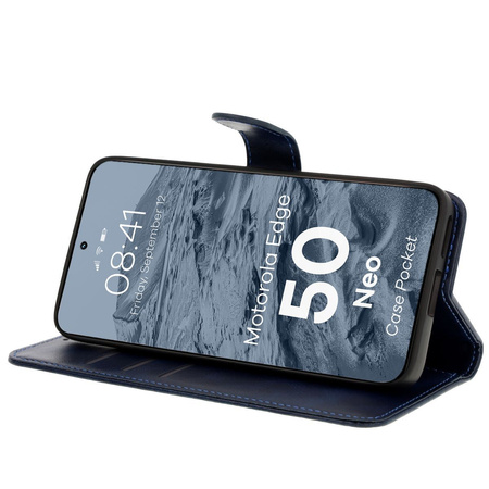 Etui z klapką Bizon Case Pocket do Motorola Edge 50 Neo, granatowe