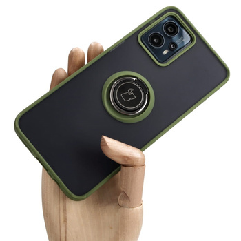 Etui z uchwytem na palec Bizon Case Hybrid Ring do Motorola Moto G13 / G23 / G53 5G, przydymione z zieloną ramką