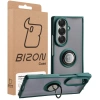 Etui z uchwytem na palec Bizon Case Hybrid Ring do Galaxy Z Fold7, przydymione z ciemnozieloną ramką