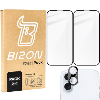 2x Szkło hartowane z ramką + szybka na aparat Bizon Edge 2 Pack do iPhone 16