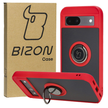 Etui z uchwytem na palec Bizon Case Hybrid Ring do Google Pixel 8a, przydymione z czerwoną ramką