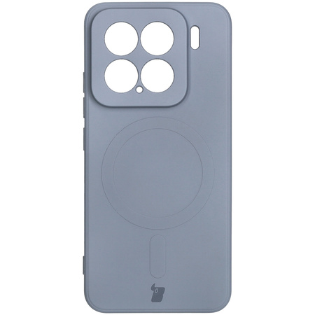 Silikonowe etui z pierścieniem magnetycznym Bizon Case Silicone Magnetic Sq do Xiaomi 15, szare