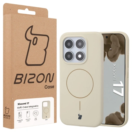 Silikonowe etui z pierścieniem magnetycznym Bizon Soft Case Magnetic do Xiaomi 17, écru