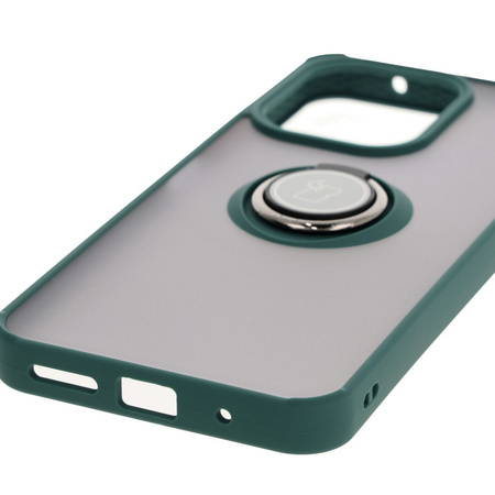 Etui z uchwytem na palec Bizon Case Hybrid Ring do Xiaomi Redmi 13 4G, przydymione z ciemnozieloną ramką