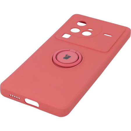 Etui Bizon Case Silicone Ring Sq do VIVO X80 Pro, brudny róż