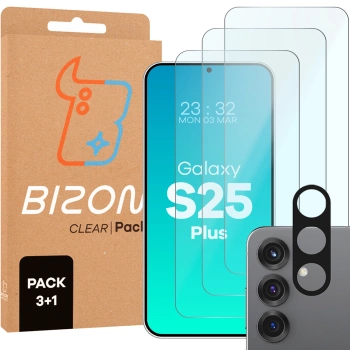 3x Szkło + szybka na aparat Bizon Clear 2 Pack do Galaxy S25 Plus