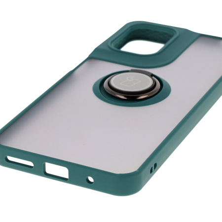 Etui z uchwytem na palec Bizon Case Hybrid Ring do Motorola Moto G05 / E15, przydymione z ciemnozieloną ramką