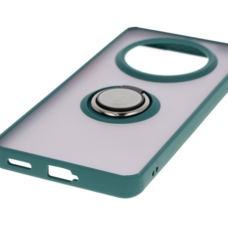 Etui z uchwytem na palec Bizon Case Hybrid Ring do Honor Magic7 Lite, przydymione z ciemnozieloną ramką
