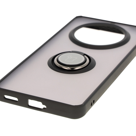 Etui z uchwytem na palec Bizon Case Hybrid Ring do Honor Magic7 Lite, przydymione z czarną ramką