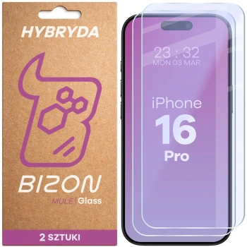 Elastyczne szkło hybrydowe Bizon Glass Mule Duo do iPhone 16 Pro, 2 sztuki