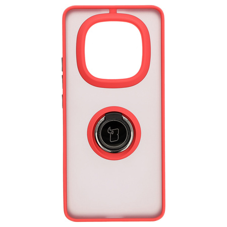 Etui z uchwytem na palec Bizon Case Hybrid Ring do Xiaomi Redmi Note 14 Pro Plus 5G, przydymione z czerwoną ramką